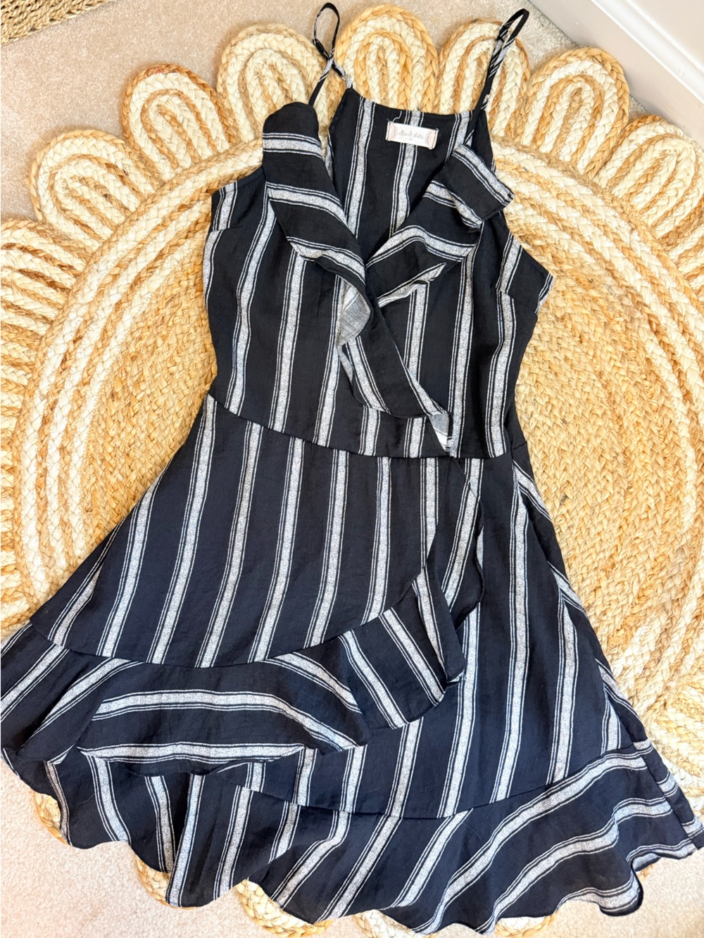 🌾 Altar'd State Black and White Striped Ruffle Mini Dress